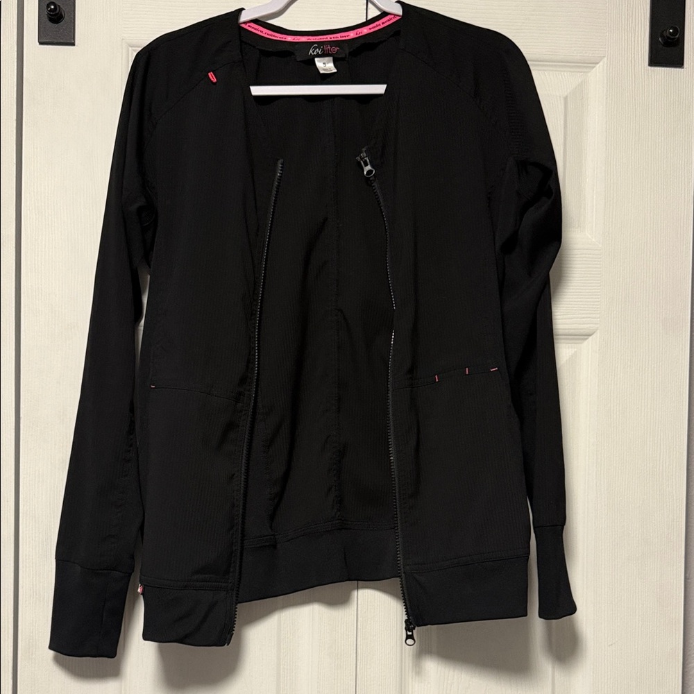 Koi Black Scrub Jacket with Pink Accents